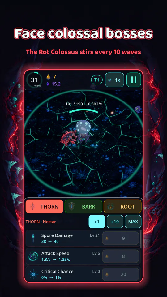 Store screenshot 'Face colossal bosses': a real in-game capture in a glowing frame under the headline